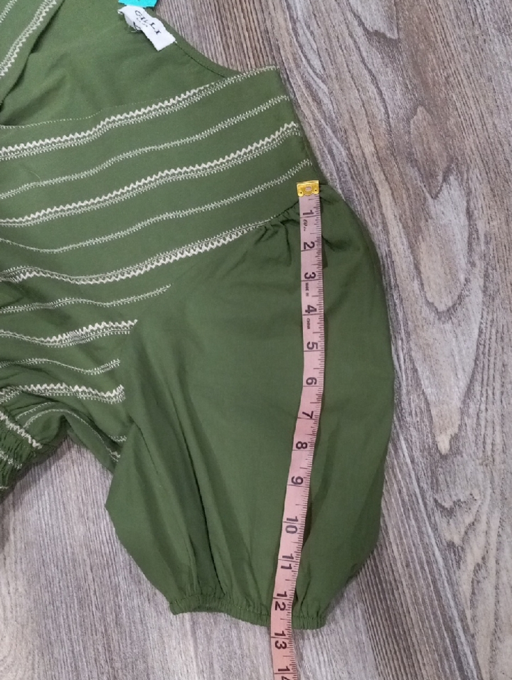 Gilli Michiko Puff Sleeve Olive V-Neck Smocked Waist Embroidered Maxi Dress - Picture 11 of 14